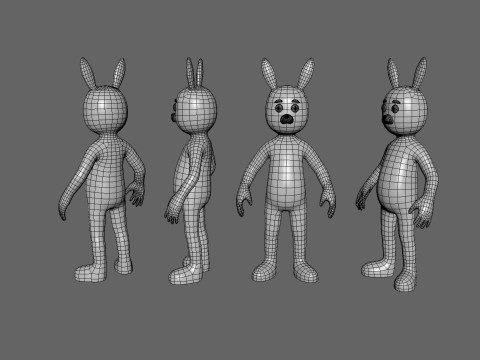 Low-Poly Cartoon Rabbit Bunny Rigged 3D Модель