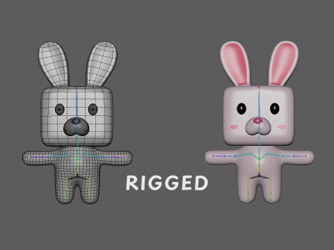 Low-Poly Rabbit Style Rigged 3D Модель