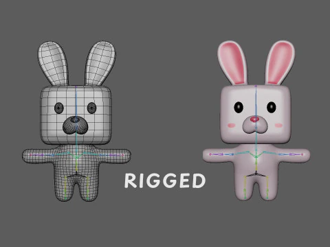 Low-Poly Rabbit Style Rigged 3D Model