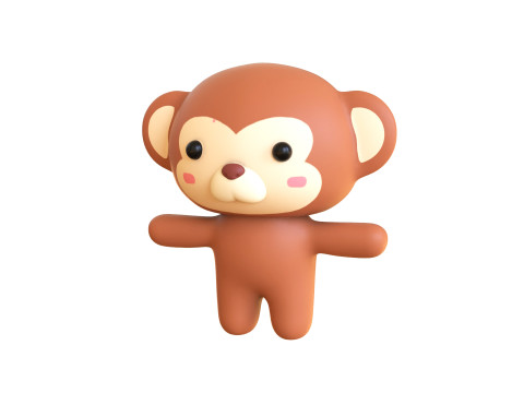 Chubby Monkey Animated for Games Model 3D