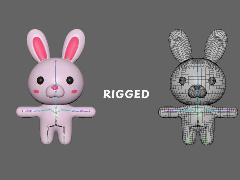 Cartoon Rabbit Animated Low Poly 3D Model