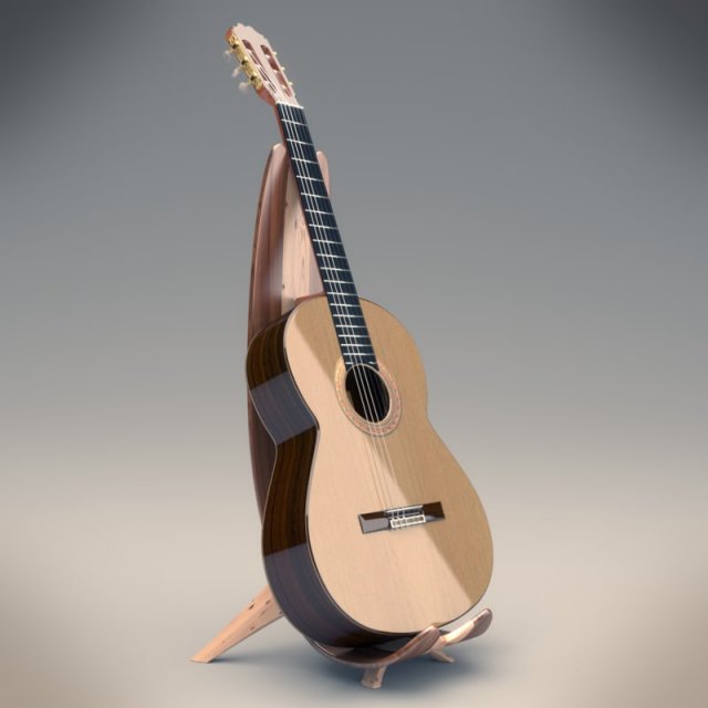 Classic Guitar 3D 模型 .c4d .max .obj .3ds .fbx .stl .blend 