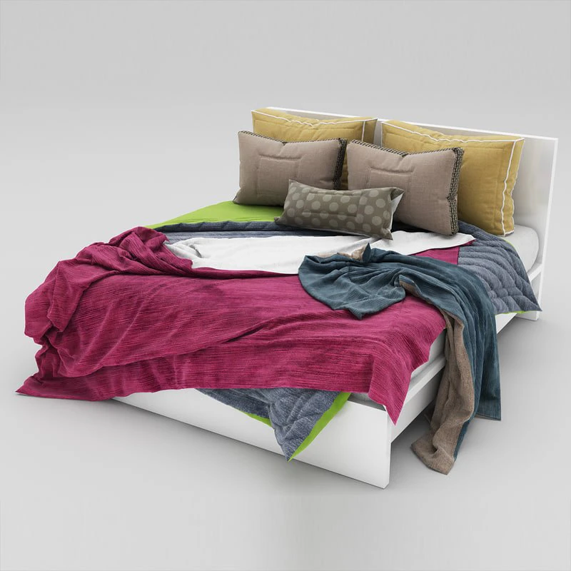 White Double bed 3D Model .c4d .max .obj .3ds .fbx .stl .blend