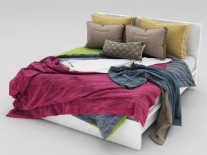 White Double bed 3D Model