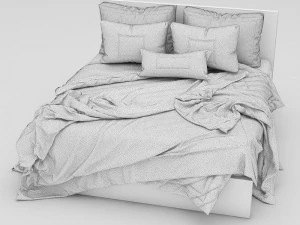 White Double bed 3D Model