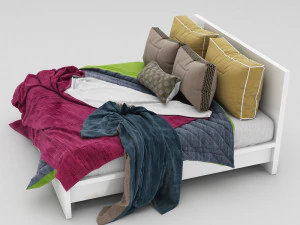 White Double bed 3D Model
