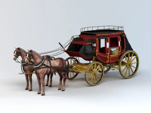 Carruagem puxada por cavalos Modelo 3D