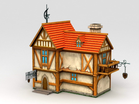 Cartoon Medieval City House 3D Model