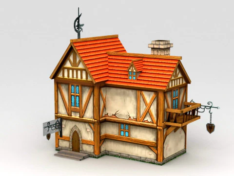 Cartoon Medieval City House 3D Model
