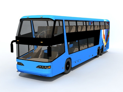 Blue double decker bus 3D Model