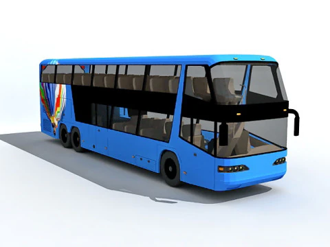 Blue double decker bus 3D Model