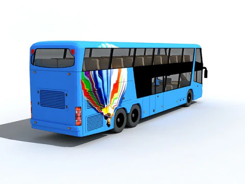 Blue double decker bus 3D Model