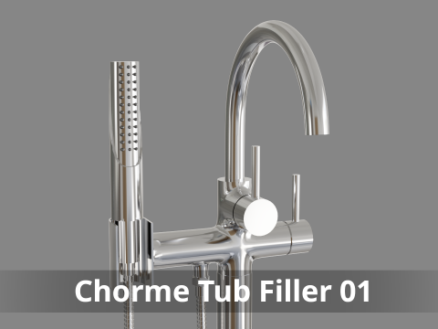 Chromowana wanna wolnostojąca Wypełniacz 01 Model 3D