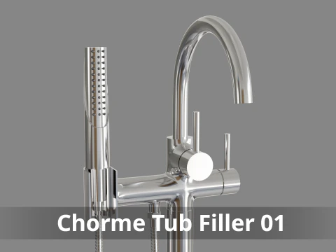 Chromowana wanna wolnostojąca Wypełniacz 01 Model 3D