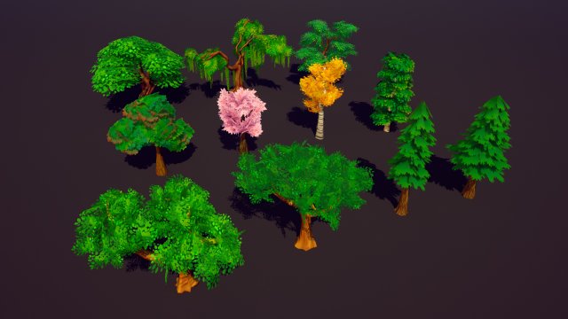 EMBERLIGHT - Stylized Tree Pack - Lowpoly and Gameready 3D Модель .c4d .max .obj .3ds .fbx .stl .blend 