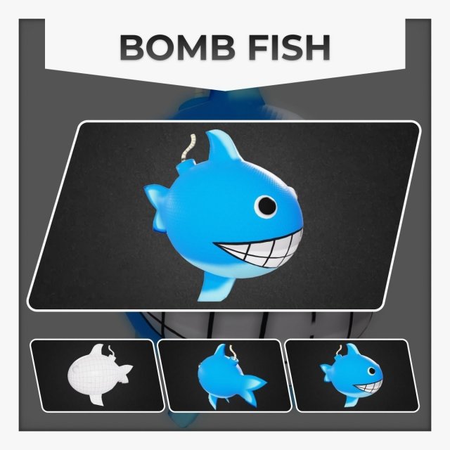 Fish Bob-omb Texture 3D Model .c4d .max .obj .3ds .fbx .stl .blend 