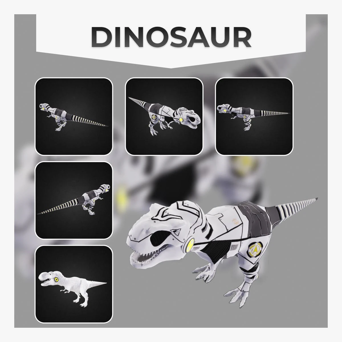 T- Rex Dinosaur Robot Low-poly 3D Model .c4d .max .obj .3ds .fbx .stl .blend