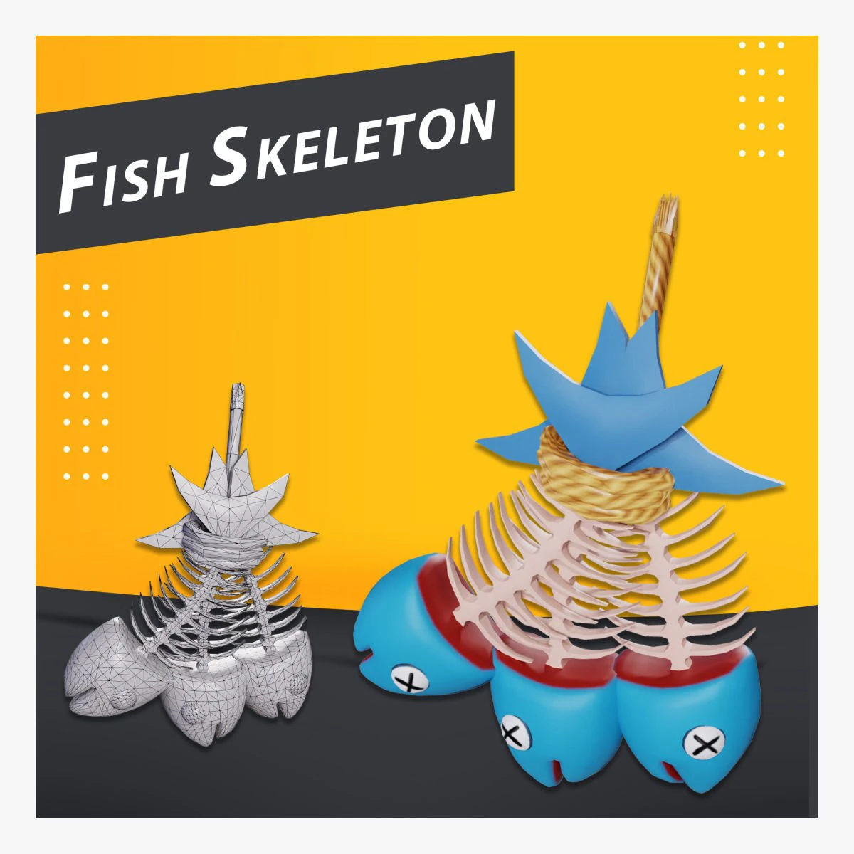 Fish Skeleton Low-poly 3D Model .c4d .max .obj .3ds .fbx .stl .blend 