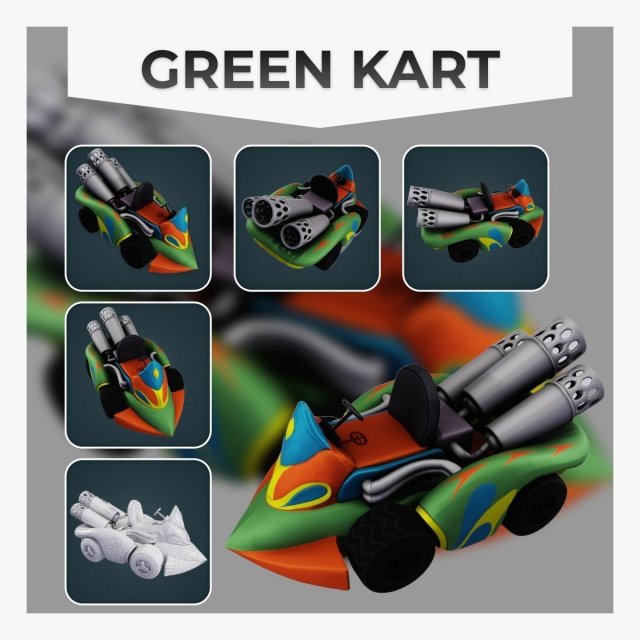Green kart Low-poly 3D 모델 .c4d .max .obj .3ds .fbx .stl .blend 