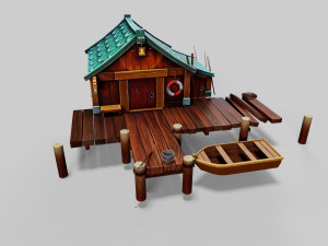 Wooden Hut Low-poly 3D Model