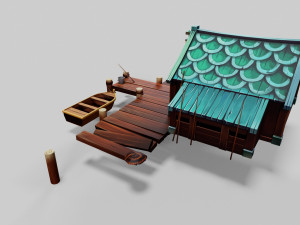 Wooden Hut Low-poly 3D Model