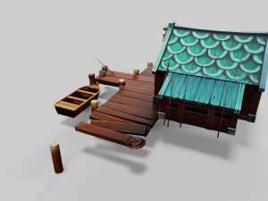 Wooden Hut Low-poly 3D Model