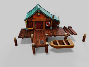 Wooden Hut Low-poly 3D Model
