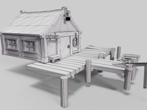Wooden Hut Low-poly 3D Model