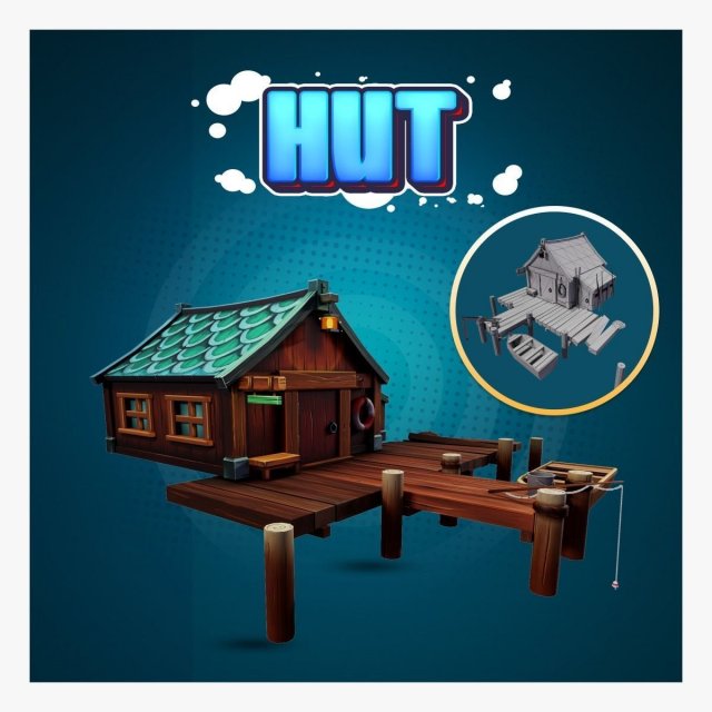 Wooden Hut Low-poly 3D Model .c4d .max .obj .3ds .fbx .stl .blend 