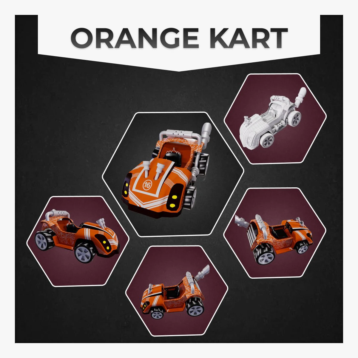 Orange kart Low-poly 3D Model .c4d .max .obj .3ds .fbx .stl .blend 