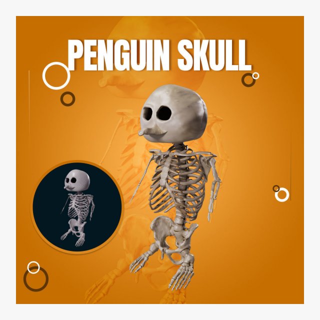 Penguin Skull Low-poly 3D 모델 .c4d .max .obj .3ds .fbx .stl .blend 
