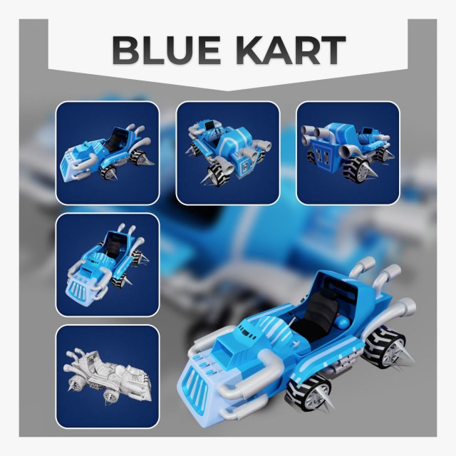 Blue Kart Low-poly Modèle 3D .c4d .max .obj .3ds .fbx .stl .blend 