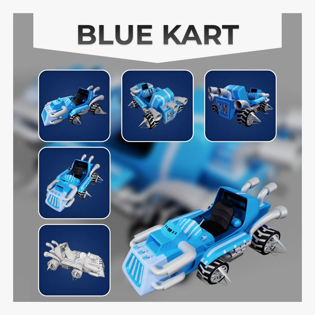Blue Kart Low-poly 3D Model .c4d .max .obj .3ds .fbx .stl .blend