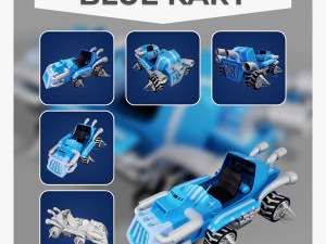 Kart azul baixo poli Modelo 3D