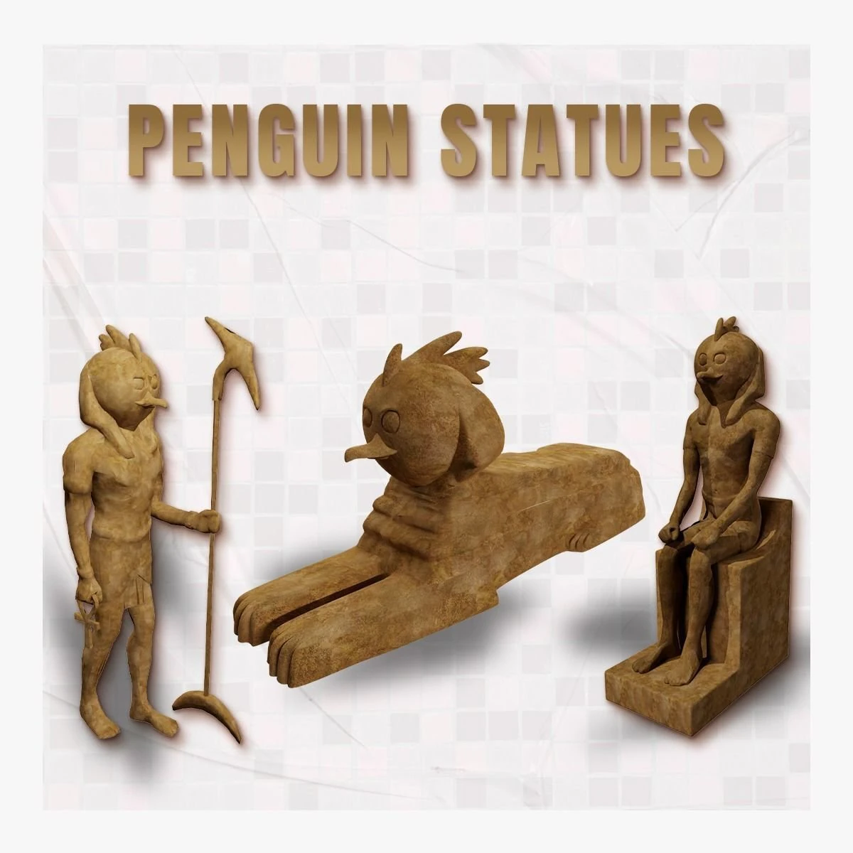 Penguin statue Low-poly 3D Model .c4d .max .obj .3ds .fbx .stl .blend 