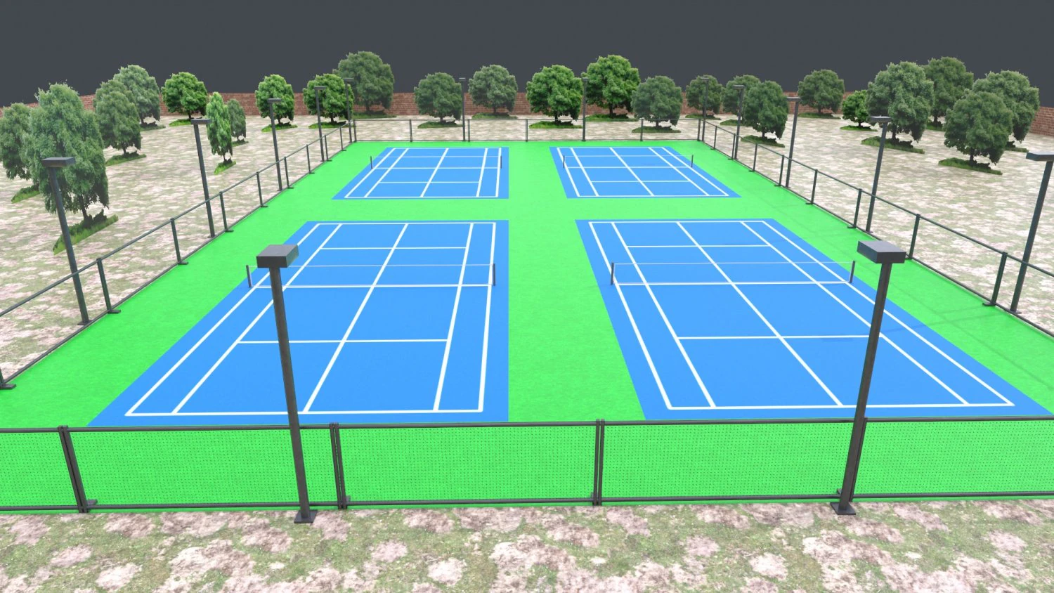 Tennis court Low-poly 3D Model .c4d .max .obj .3ds .fbx .stl .blend 