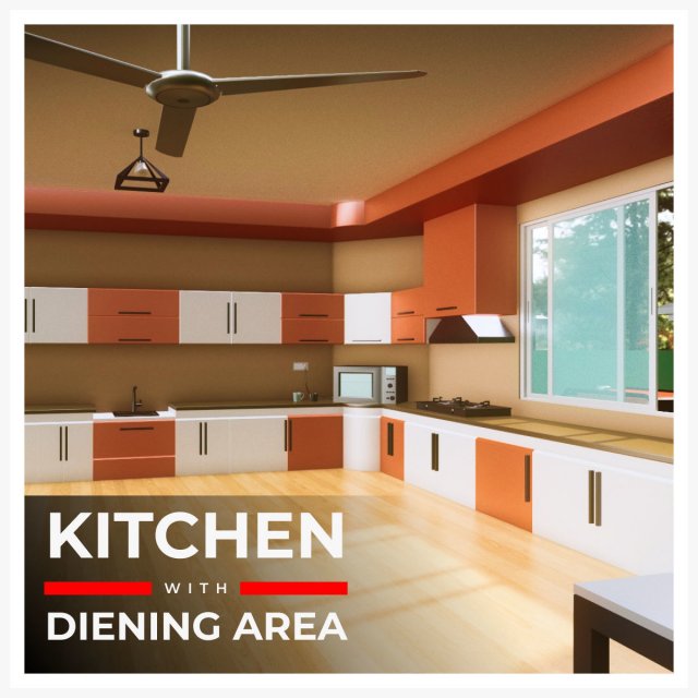 Kitchen and dining area Low-poly Modelo 3D .c4d .max .obj .3ds .fbx .stl .blend 