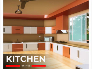 Cozinha e &aacute;rea de jantar Low-poly Modelo 3D