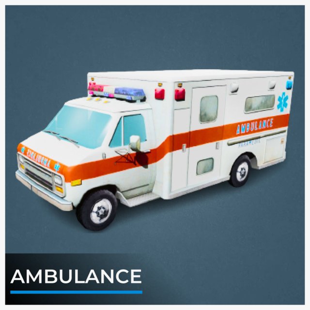 Ambulance Low-poly Model 3D .c4d .max .obj .3ds .fbx .stl .blend 