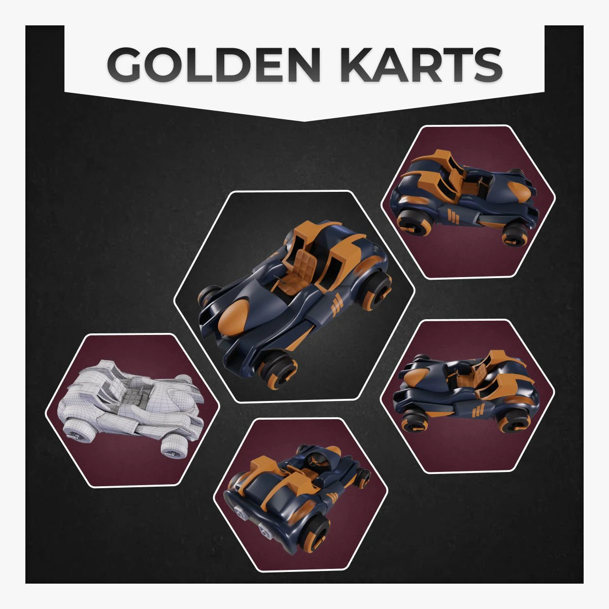 Golden Kart Low-poly 3D Model .c4d .max .obj .3ds .fbx .stl .blend