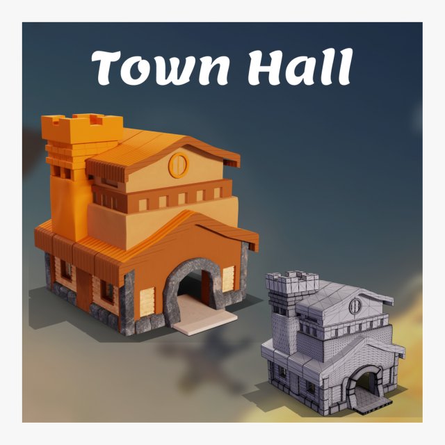 Town hall orange 3D 3D Model .c4d .max .obj .3ds .fbx .stl .blend 