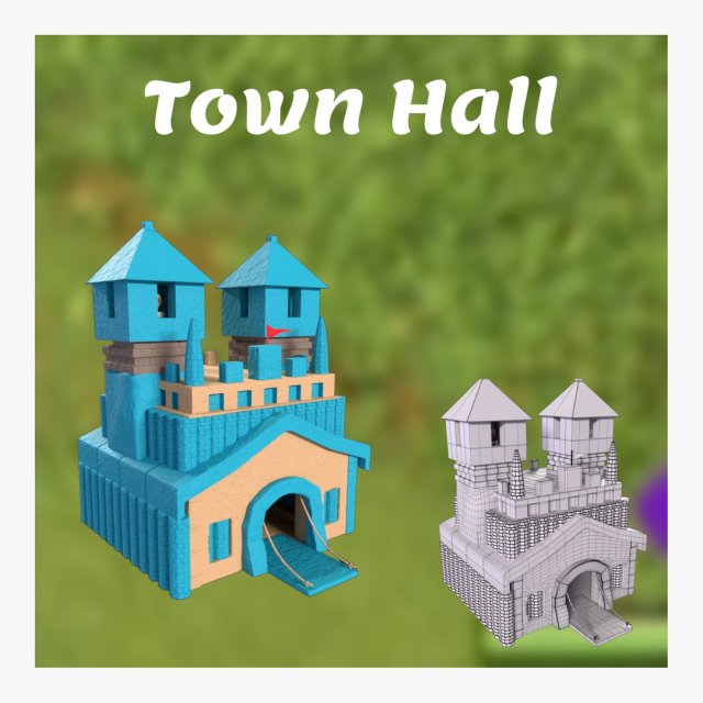 Town hall blue 3D 3D Model .c4d .max .obj .3ds .fbx .stl .blend 