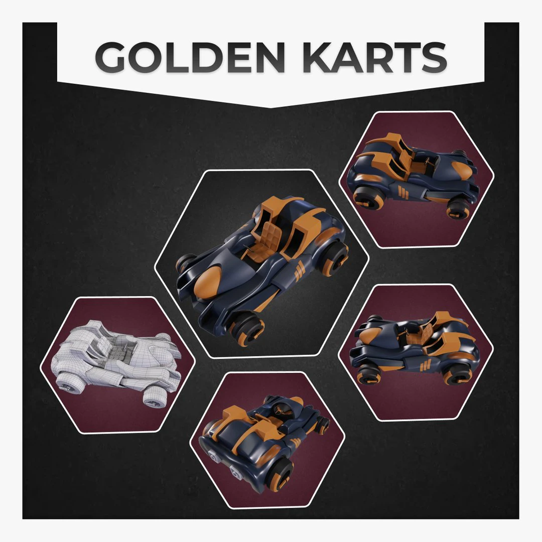 3D Golden kart model 3D Model .c4d .max .obj .3ds .fbx .stl .blend 