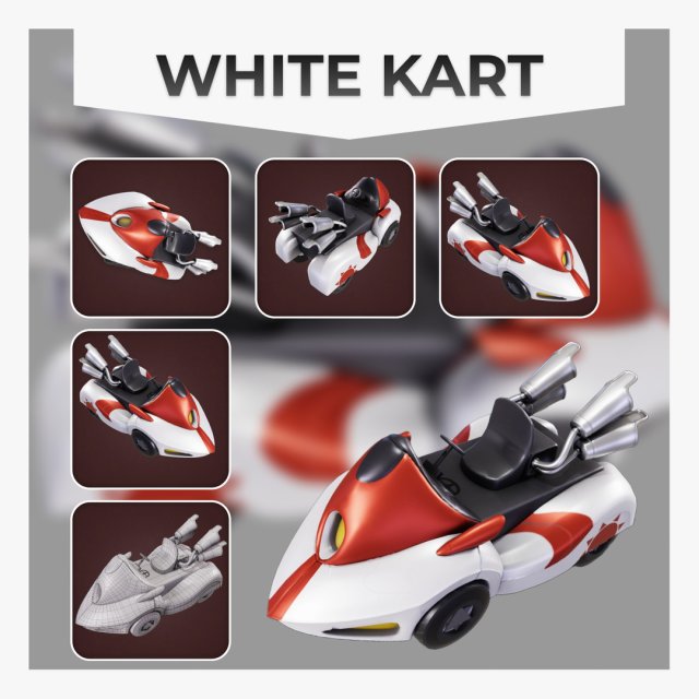 3D White Kart 3D Модель .c4d .max .obj .3ds .fbx .stl .blend 
