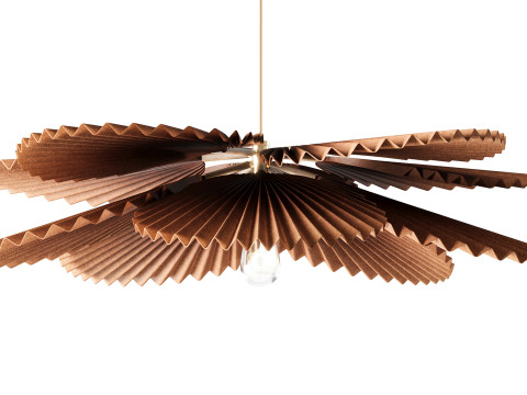 Brown Pleated Flower Palm Leaf Pendant Light 3D Model