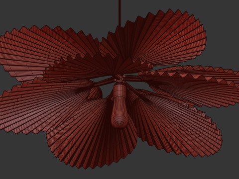 Brown Pleated Flower Palm Leaf Pendant Light 3D Model