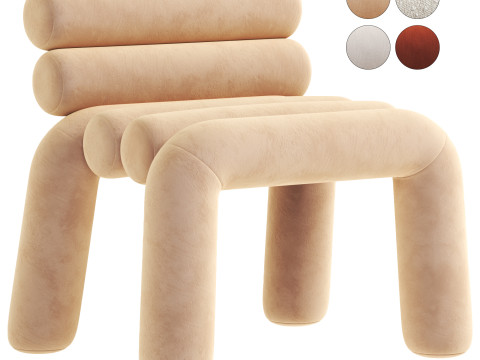 Beige Velvet Accent Chair 3D 模型