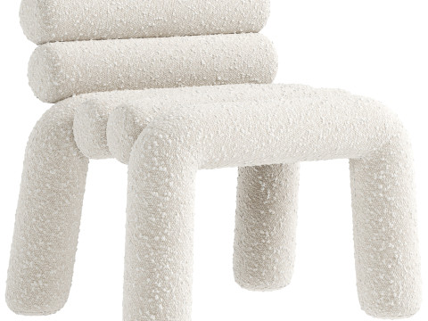 Beige Velvet Accent Chair 3D मॉडल