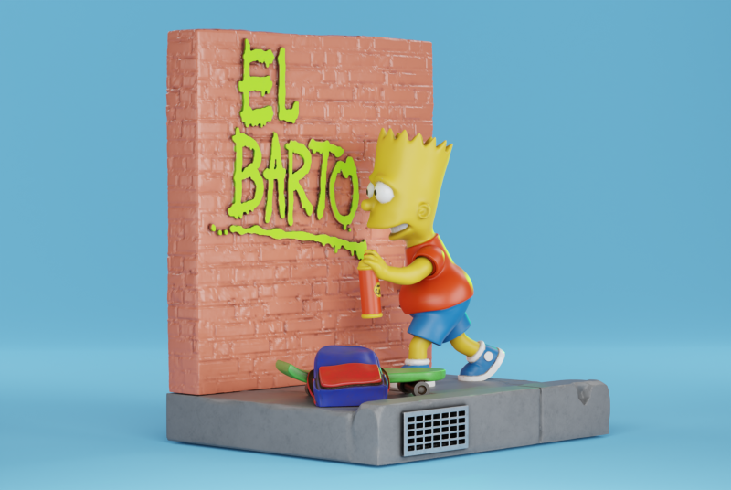 Bart Simpson Writing El Barto 3D Принт Модель .c4d .max .obj .3ds .fbx .stl .blend 