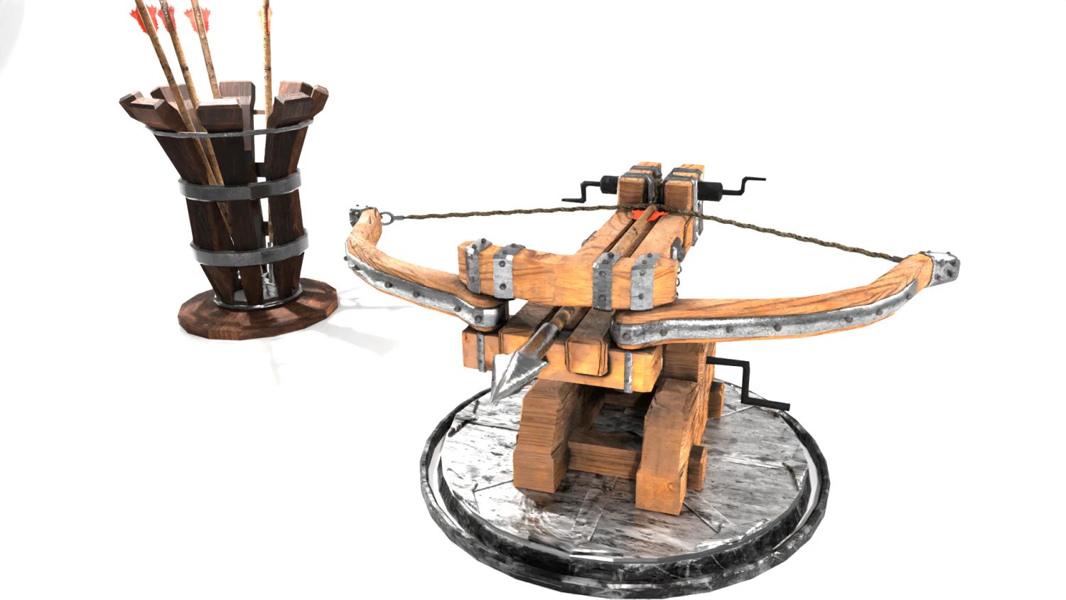 Low Poly Balista with Arrow Holder - 2K Textured 3D Model .c4d .max .obj .3ds .fbx .stl .blend 